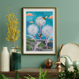 Drömska bin & maskrosor blandad medie botanisk kon poster
