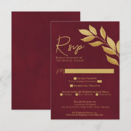 Drömska blad Burgundy & Guld Akvarell Bröllop OSA Kort