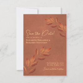 Drömska blad Rustik Terrakotta Bröllop Spara Datumet