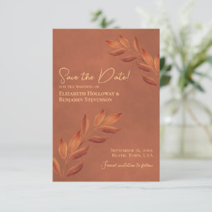 Drömska blad Rustik Terrakotta Bröllop Spara Datumet