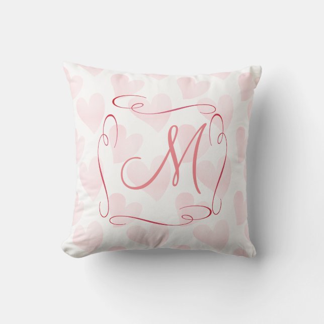 Drömska Pastell Rosa Hjärtan Monogram Kudde (Framsida)