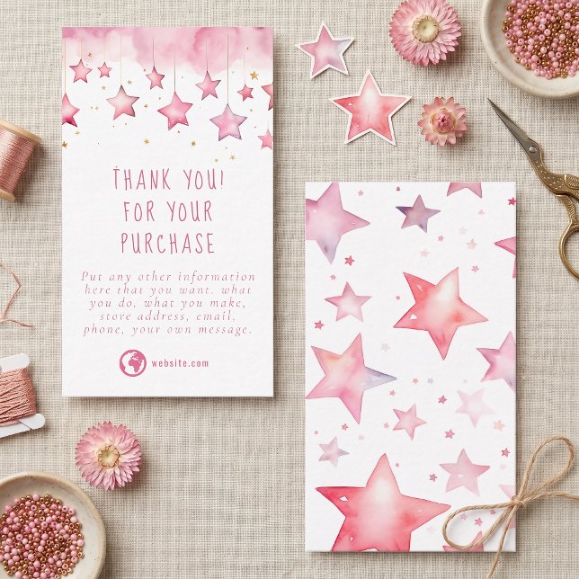 Drömska rosa stjärnor tack tilläggskort (Dreamy pink stars thank you enclosure card)
