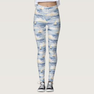 Drömska segelbåtar Hav Akvarell Mönster (1) Leggings