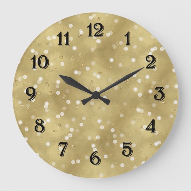 Drömskt Guld Bokeh Konfetti Stor Klocka (Framsida)