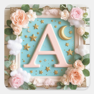 🌙 Drömskt Monogram Ett Nurseries Design 🌙 Fyrkantigt Klistermärke