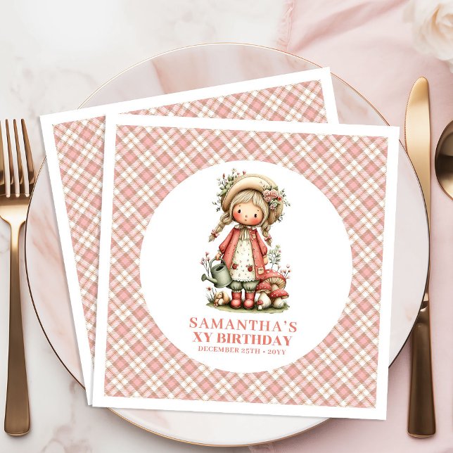 Drömskt Rosa Änglablush Blommor 1-års Födelsedag Pappersservett (Dreamy Pink Fairy Blush Flowers 1st Birthday Napkins)