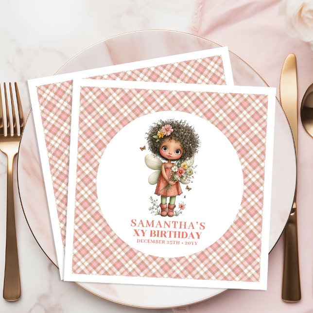 Drömskt Söt Älva Rodnad Blommor 2-års Födelsedag Pappersservett (Dreamy Cute Fairy Blush Flowers 2nd Birthday Napkins)