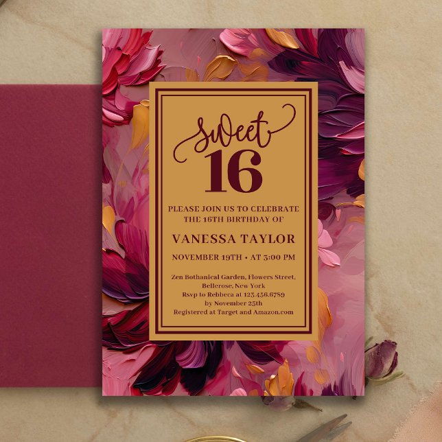 Drömskt sött 16 Burgundy rosablush Boho-inbjudan Inbjudningar (Dreamy Sweet 16 Burgundy Blush Boho Invitation)