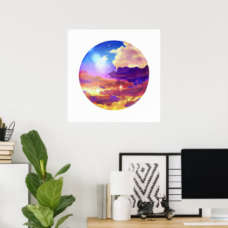 Drömskt Vibrant Solnedgång Himmel Väggkonsttryck Poster