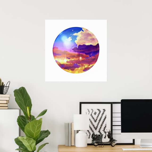 Drömskt Vibrant Solnedgång Himmel Väggkonsttryck Poster (Hemmakontoret)