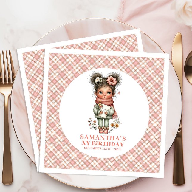 Drömsöta Sagoblomster 5-års Födelsedagsfest Pappersservett (Dreamy Cute Fairy Flowers 5th Birthday Party Napkins)