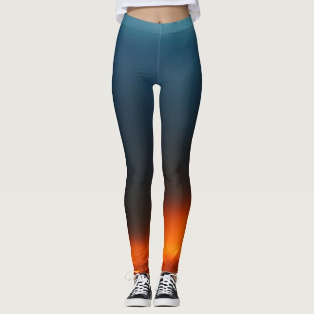 Drömstrumpbyxa, orange och blå himmel leggings (Framsida)
