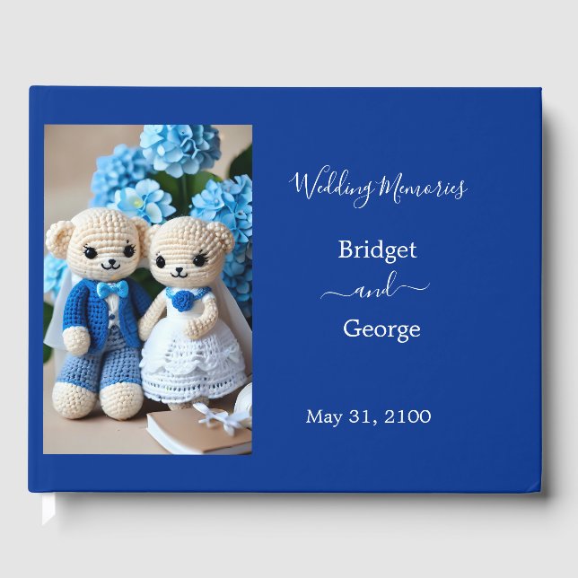 drömt blått och vitt skurkpar bröllop gästböcker (Framsida)