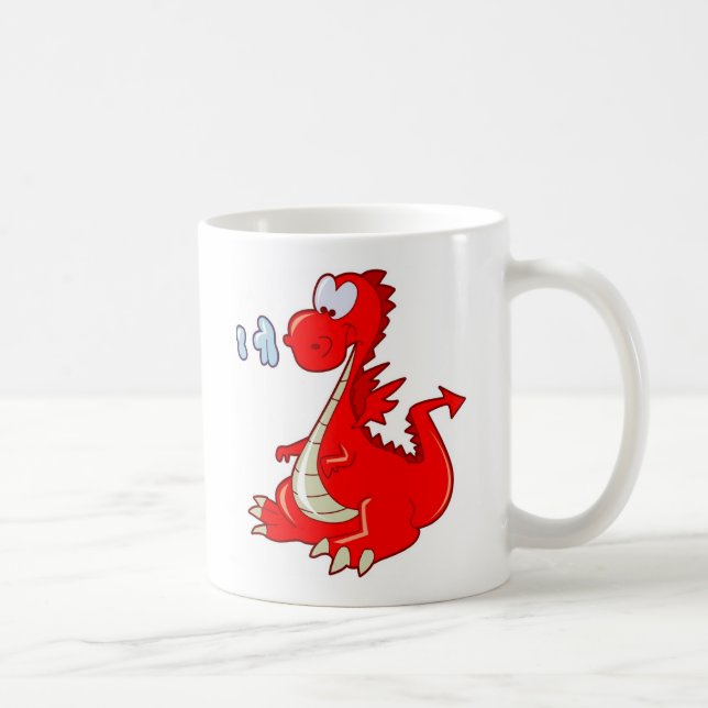 Dron302 RED TECKNAD DRAGON CUTE LYCKLIG KIDS GRAP Kaffemugg (Höger)