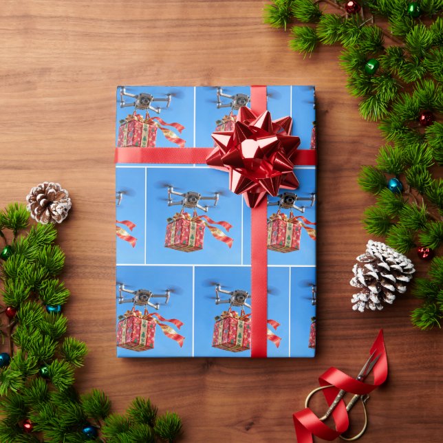 Drönare som levererar en julpresent presentpapper (Julgåva)