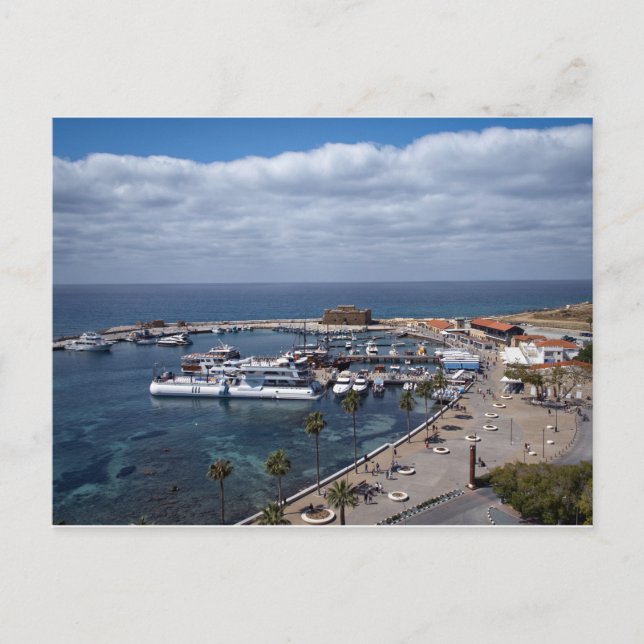 Drönarvy över Paphos hamn och slott Vykort (Framsida)