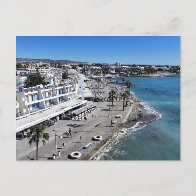 Drönarvy över Paphos strandpromenad Vykort (Framsida)