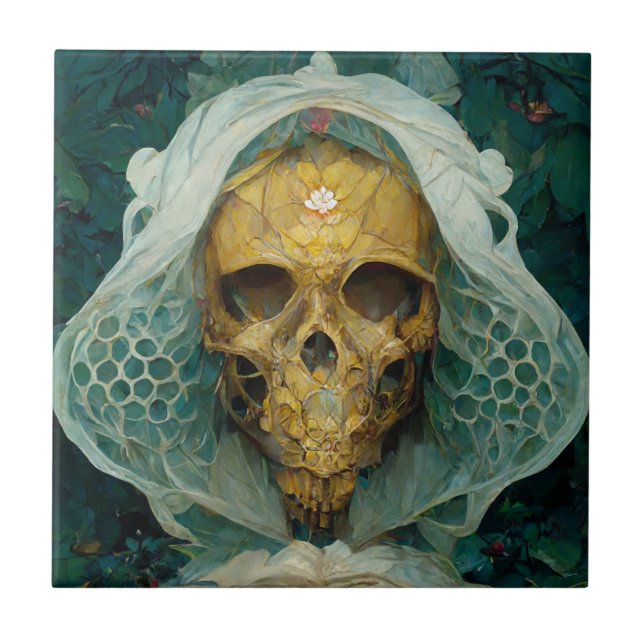 Drone Bee Skull Fantasy Sci-Fi Kakelplatta (Framsidan)