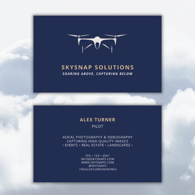 Drone Business UAV Pilot Modern Navy Blue Visitkort (Skapare uppladdad)
