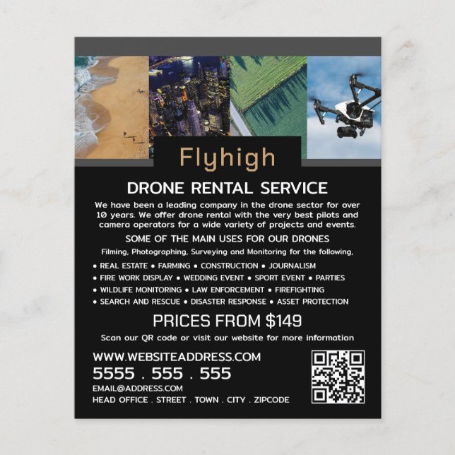 Drone Collage Banner, Drone Rental Company Flygblad (Framsidan)