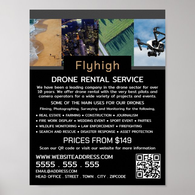 Drone Collage Banner, Drone Rental Company Poster (Framsidan)