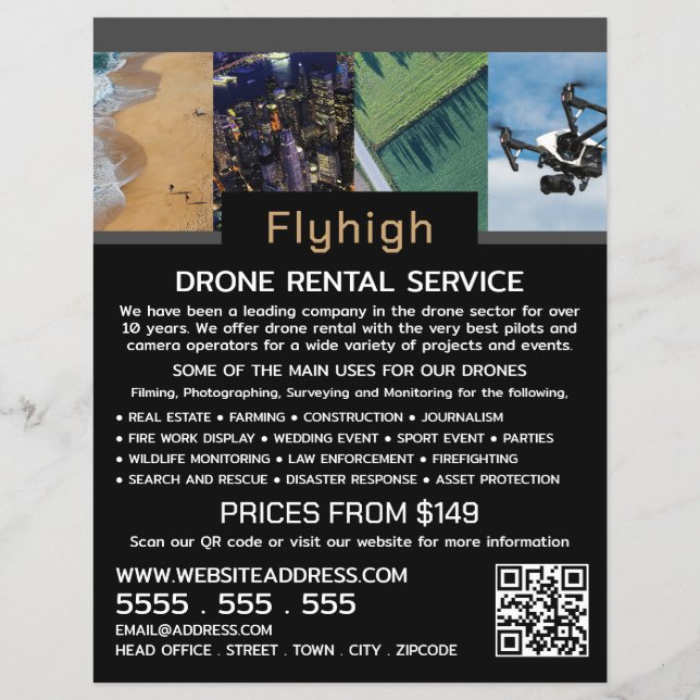 Drone Collage Banner, Drone Rental Company Reklamblad (Framsidan)