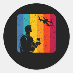 Drone Gifts Drone Vintage Retro-presentationer för Runt Klistermärke