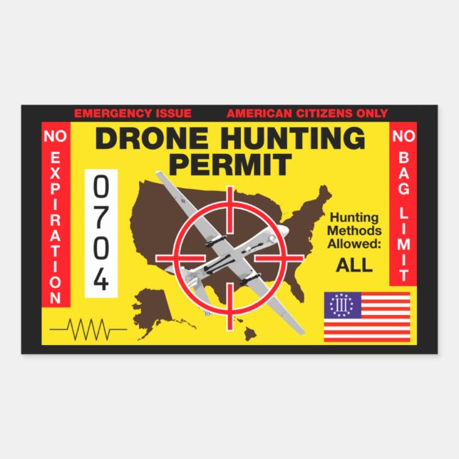 Drone Hunting Permit Rektangulärt Klistermärke (Framsida)
