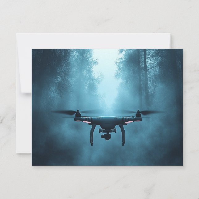 Drone in Foggy Forest Flat Helgdag Card Julkort (Framsida)