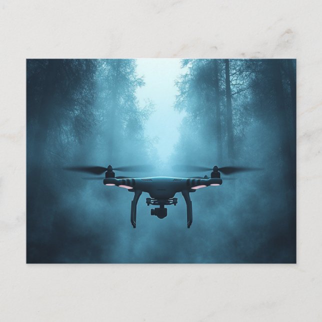 Drone in Foggy Forest Postcard Helg Vykort (Framsida)