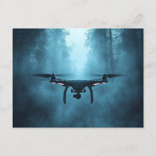 Drone in Foggy Forest Postcard Vykort