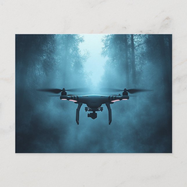 Drone in Foggy Forest Postcard Vykort (Framsida)