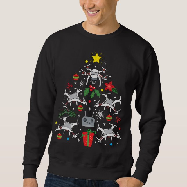 Drone jul Ornament Träd Funny Julafton Gift Boys Lång Ärmad Tröja (Framsida)