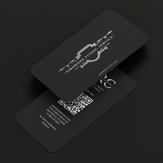 Drone operator UAV Pilot Black Silver Modern Visitkort (Drone Operator UAV Pilot Black Silver Modern Business Card
)