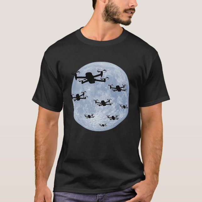 Drone Pilot Drones Swarm Drone Shoal Moon T Shirt (Framsida)