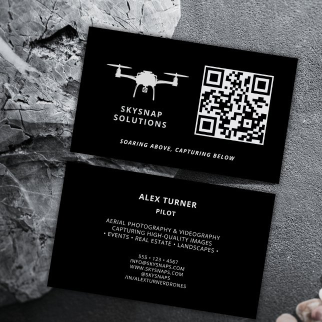 Drone Pilot Photography Anpassningsbar QR Code Log Visitkort (Drone logo can be replaced with your business logo or kept as is.)