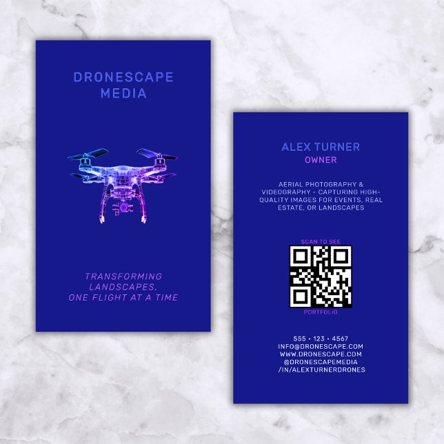 Drone Pilot Photography QR Code Modern Black Visitkort (Skapare uppladdad)