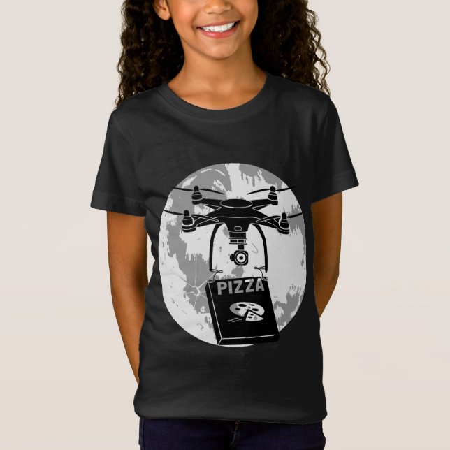 Drone Pilot Pizza Delivery Quadcopter Full Moon T Shirt (Framsida)