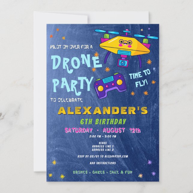 Drone Pilot RC Tävla Kawaii Birthday Inbjudningar (Framsida)