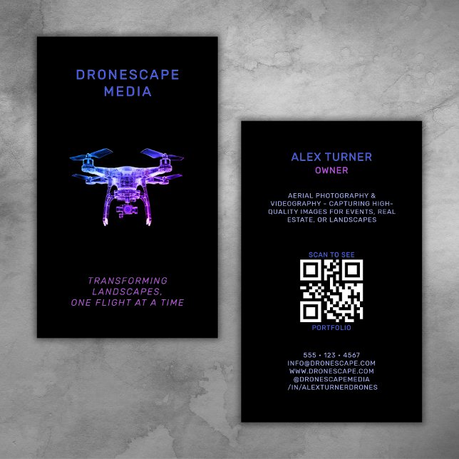Drone Pilot UAV-foto QR-kod Modern Black Visitkort (Skapare uppladdad)