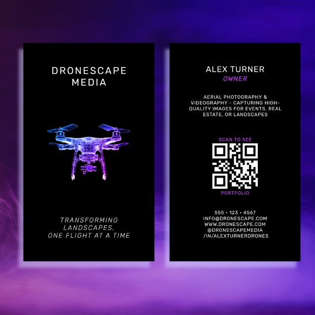 Drone Pilot UAV-foto QR-kod Modern Black Visitkort (Skapare uppladdad)