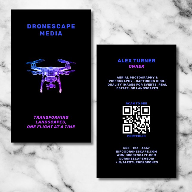 Drone Pilot UAV Photography QR Code Futuristiska Visitkort (Skapare uppladdad)
