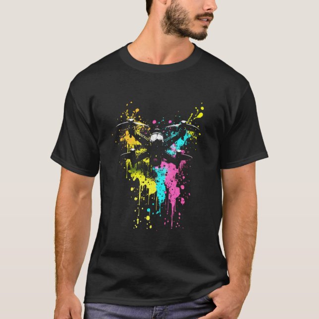 Drone Splash Quadrocopter Drone Pilot Retro Drone T Shirt (Framsida)