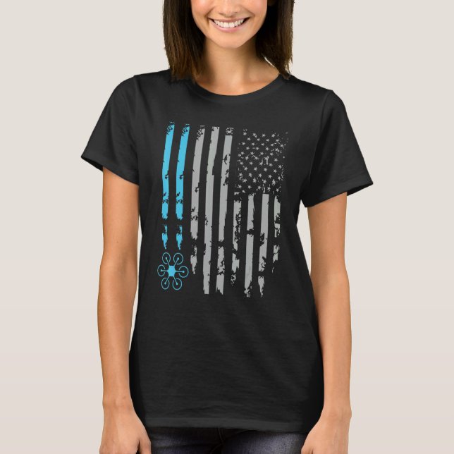 Drone Tävla Quadcopter Pilot USA Flagga Di T Shirt (Framsida)