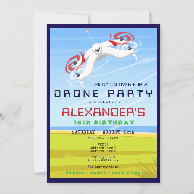 Drone Tävla RC Himmel Zon Födelsedagsfest Inbjudningar (Framsida)