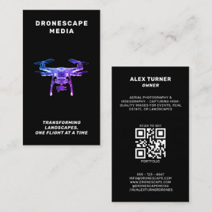 Drone UAV Pilot Photography QR Code Modern Black Visitkort