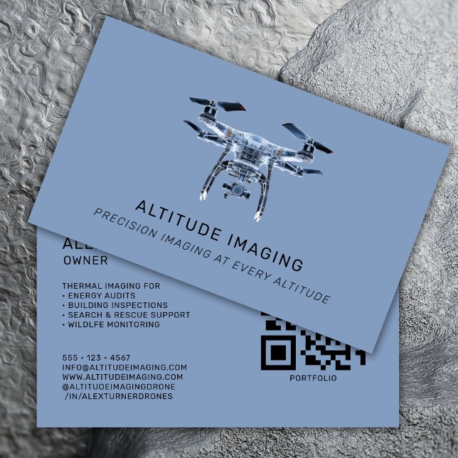 Drone UAV Pilot Photography QR Code Modern Blue Visitkort (Skapare uppladdad)