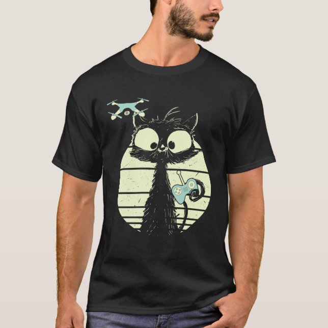 Drones Katt Drönarpilot Söt Katt Quadrocopter Katt T Shirt (Framsida)