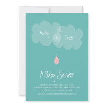 Droplet Baby Shower-inbjudan Aqua/Rosa