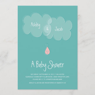 Droplet Baby Shower-inbjudan Aqua/Rosa Inbjudningar